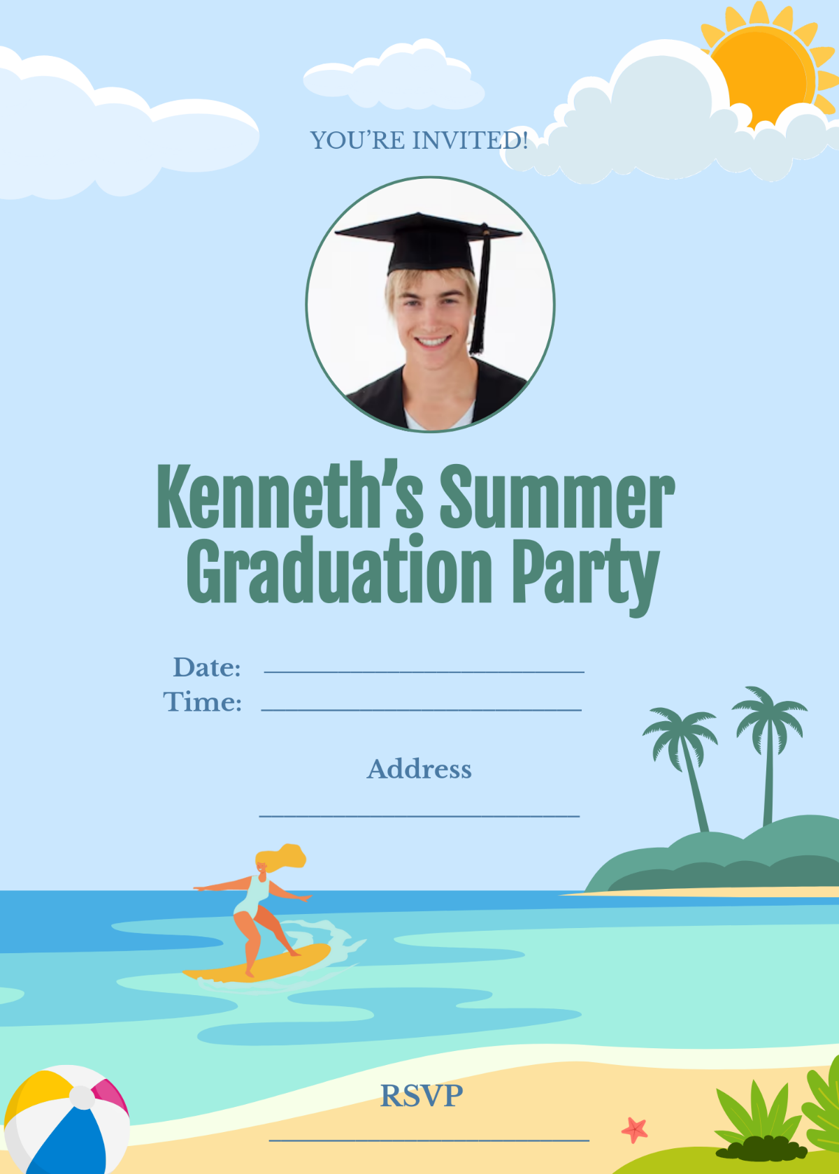 Free Blank Summer Graduation Party Invitation Template To Edit Online