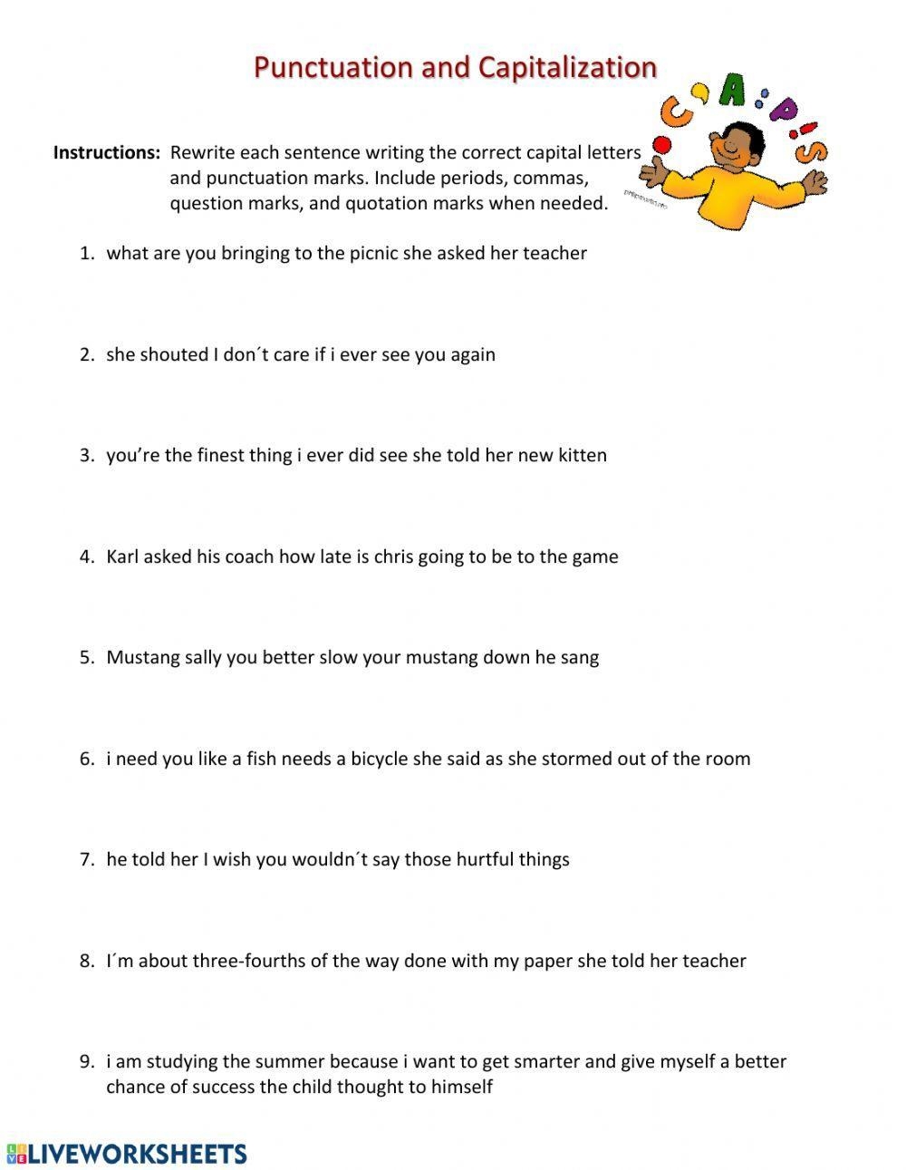 capitalization and punctuation worksheets