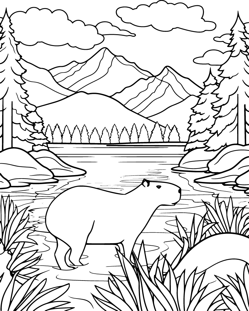 Free Capybara Coloring Page For Kids