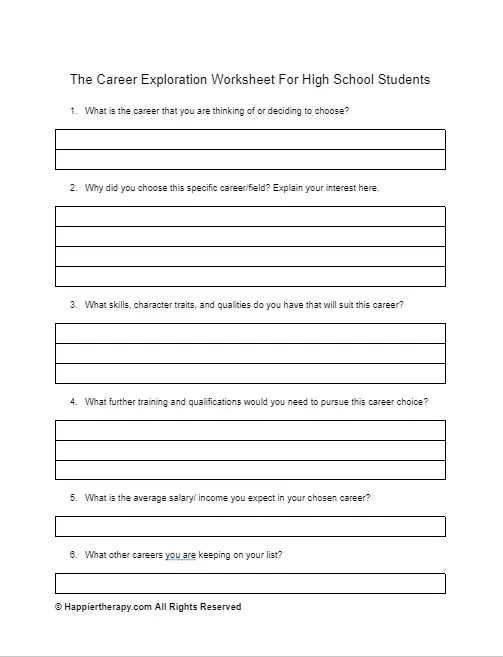 career worksheets for middle school pdf