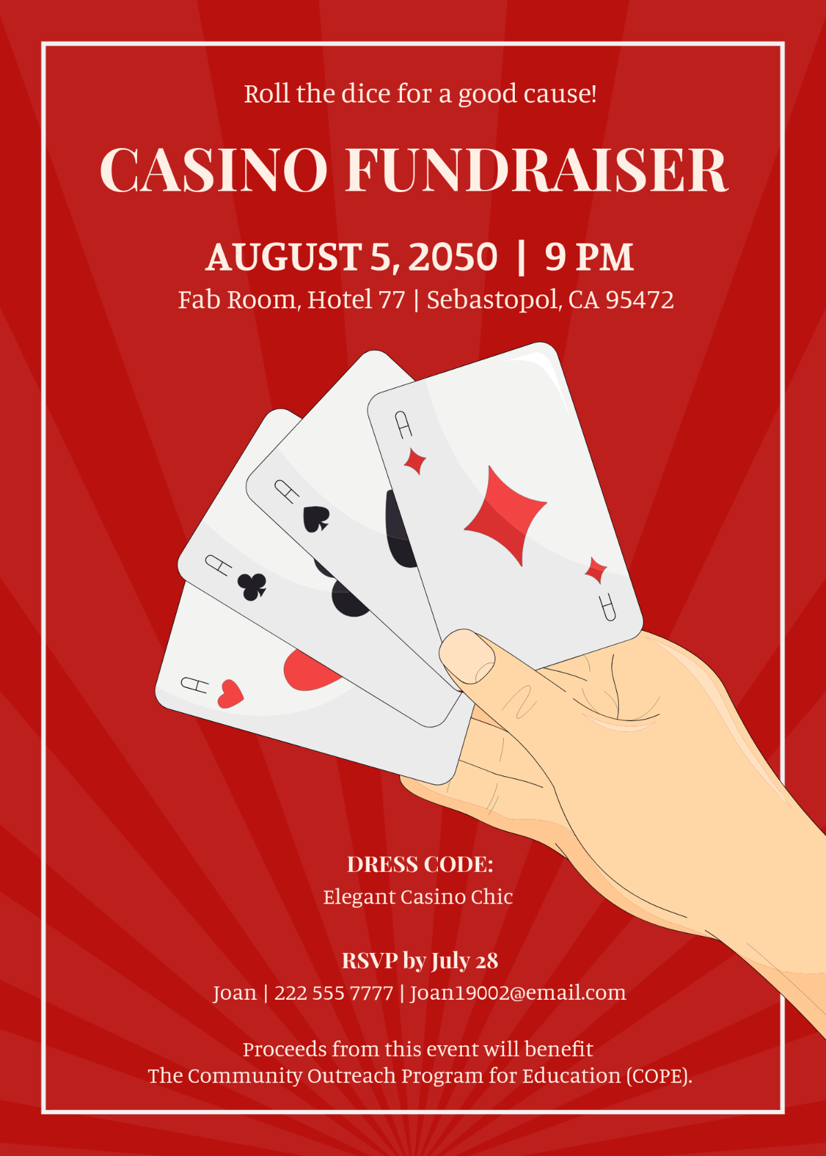 Free Casino Night Fundraiser Invitation Template To Edit Online