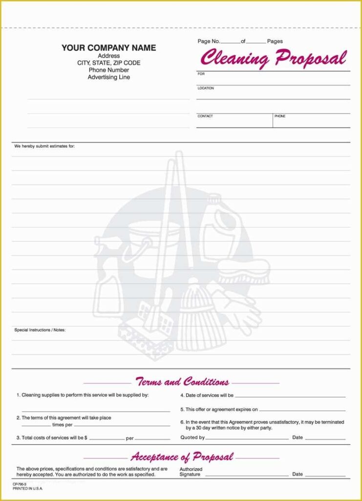 Free Cleaning Proposal Template Of Printable Blank Bid Proposal Forms