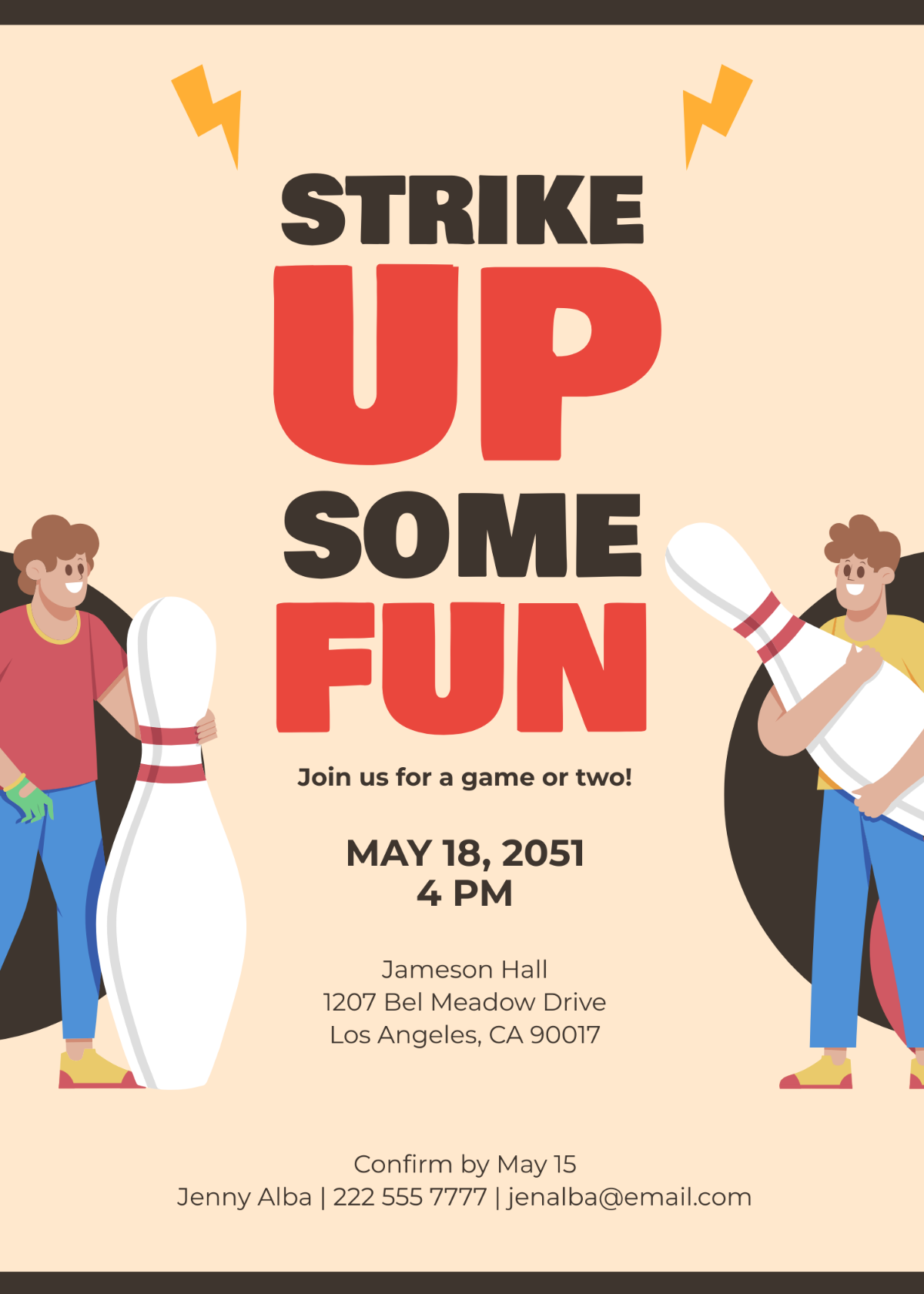 Free Cream Bowling Invitation Template Edit Online Download 