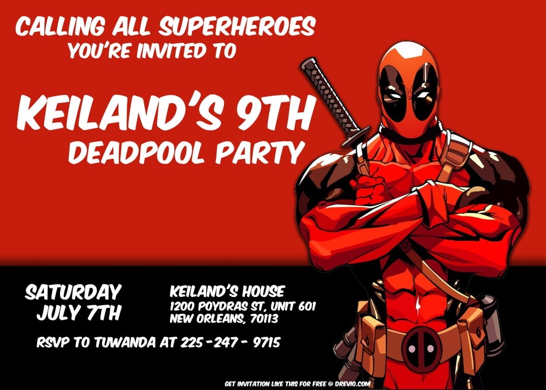 FREE Deadpool 2 Birthday Invitation Template DREVIO