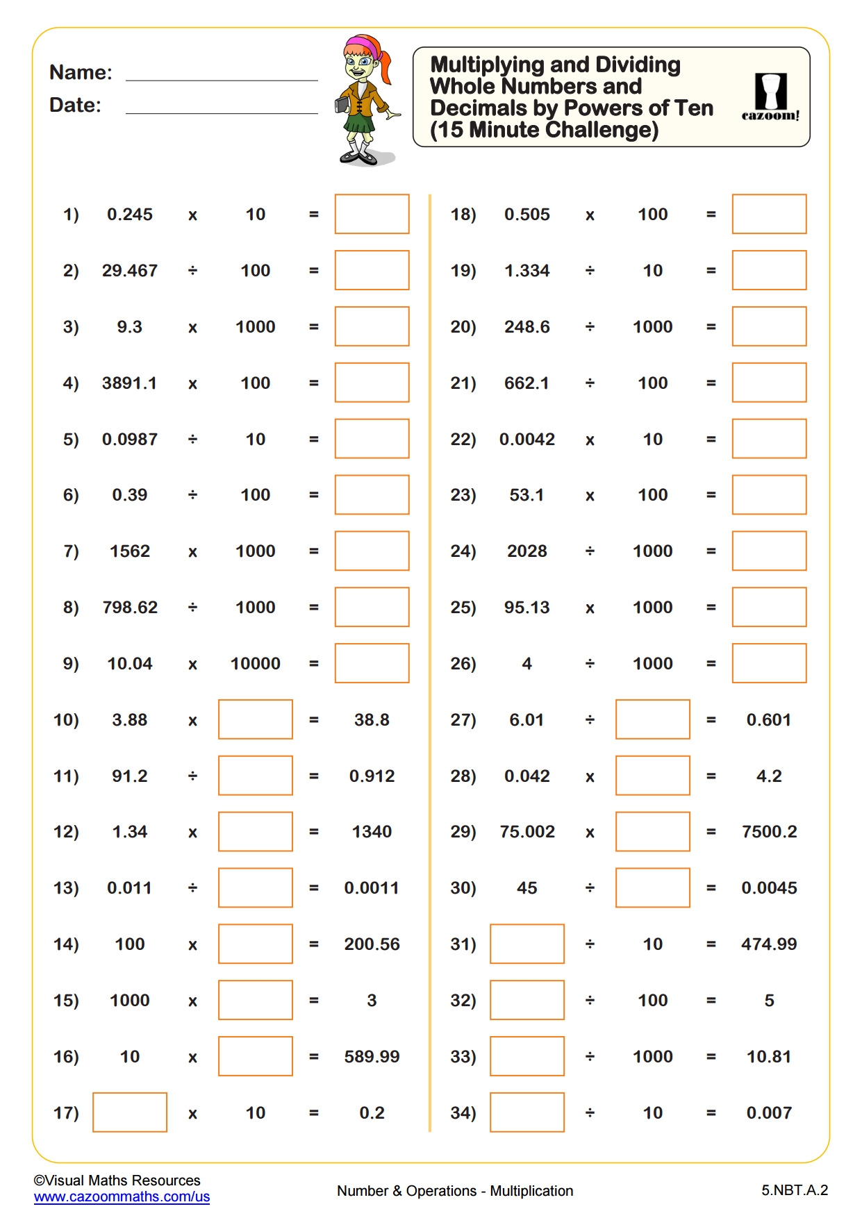 Free Decimal Division And Multiplication Worksheet Download Free 