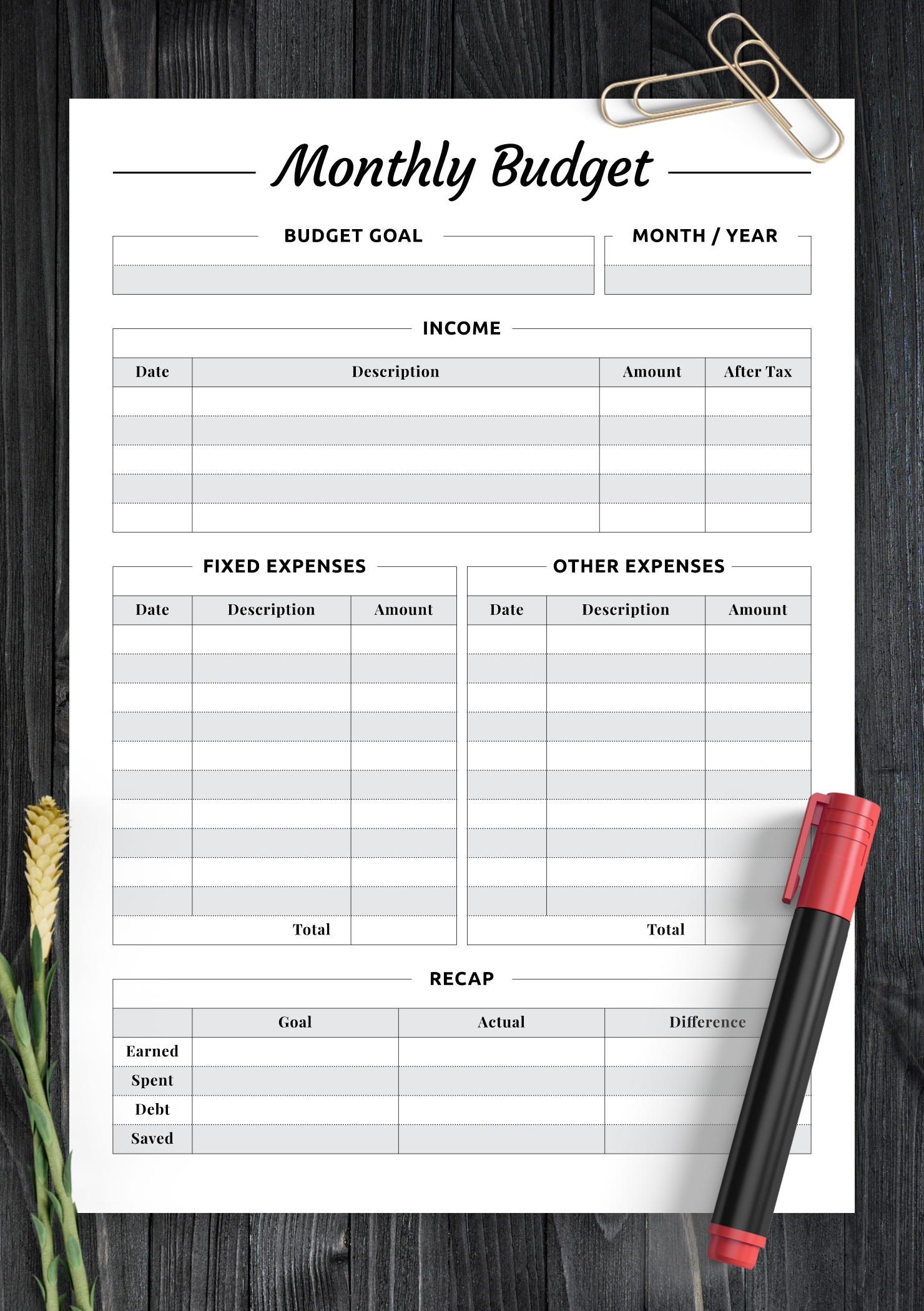 printable monthly budget worksheet