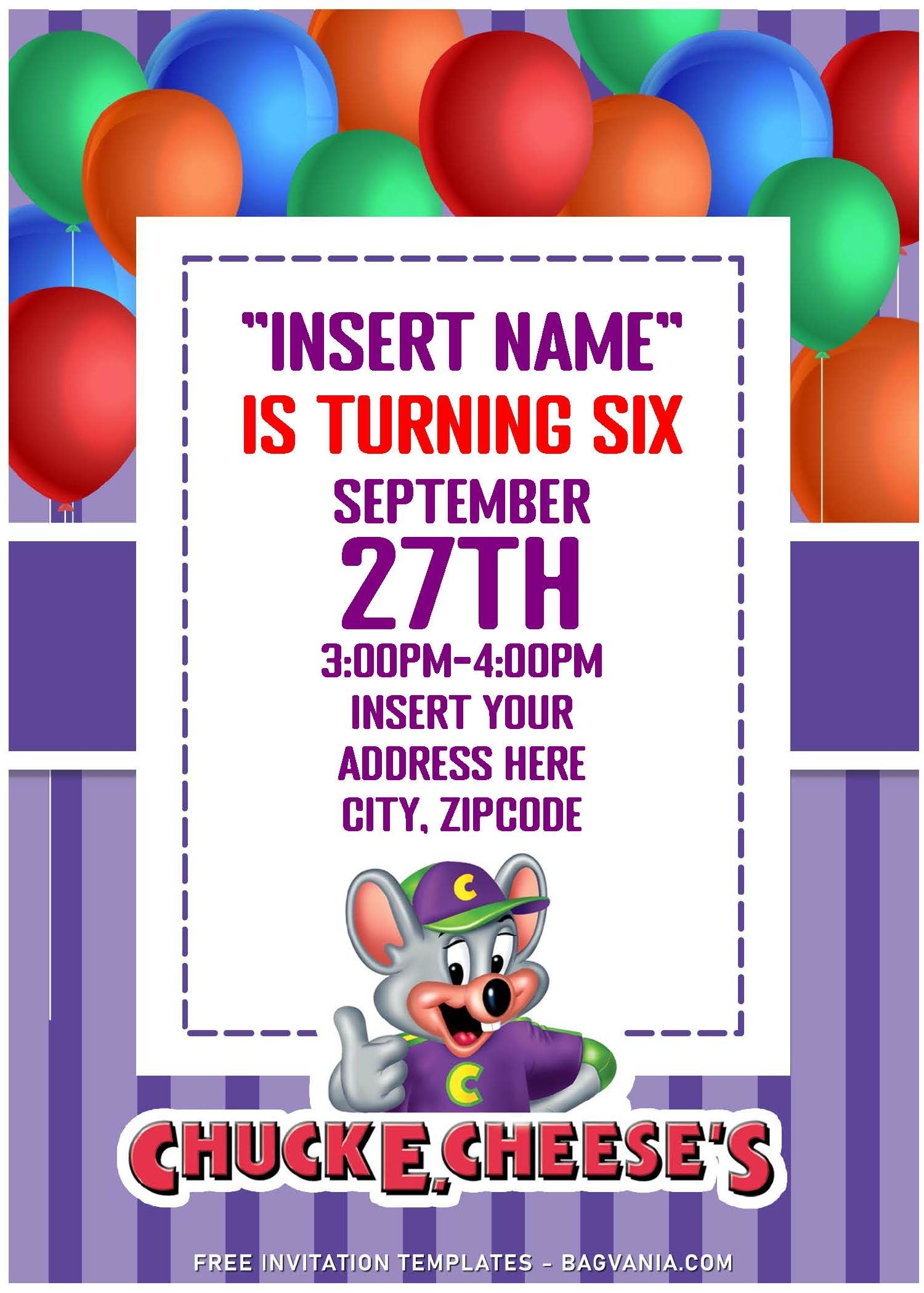 Free Editable PDF Colorful Chuck E Cheese 39 s Band Birthday Invitation