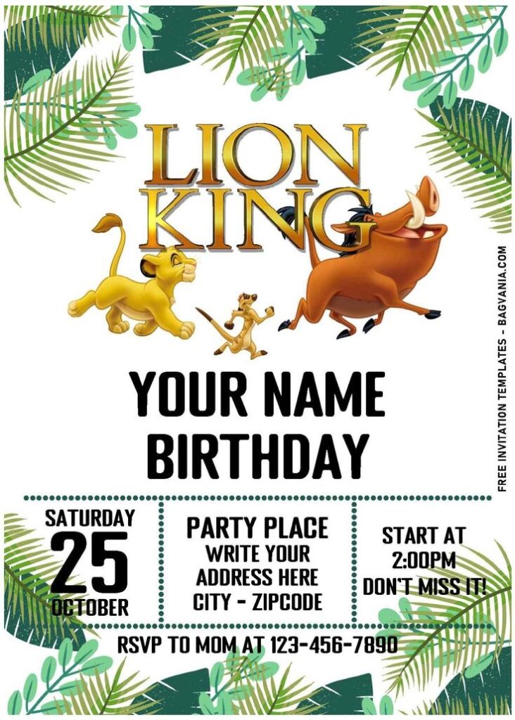 Free Editable PDF Lion King 2 Movie Themed Birthday Invitation
