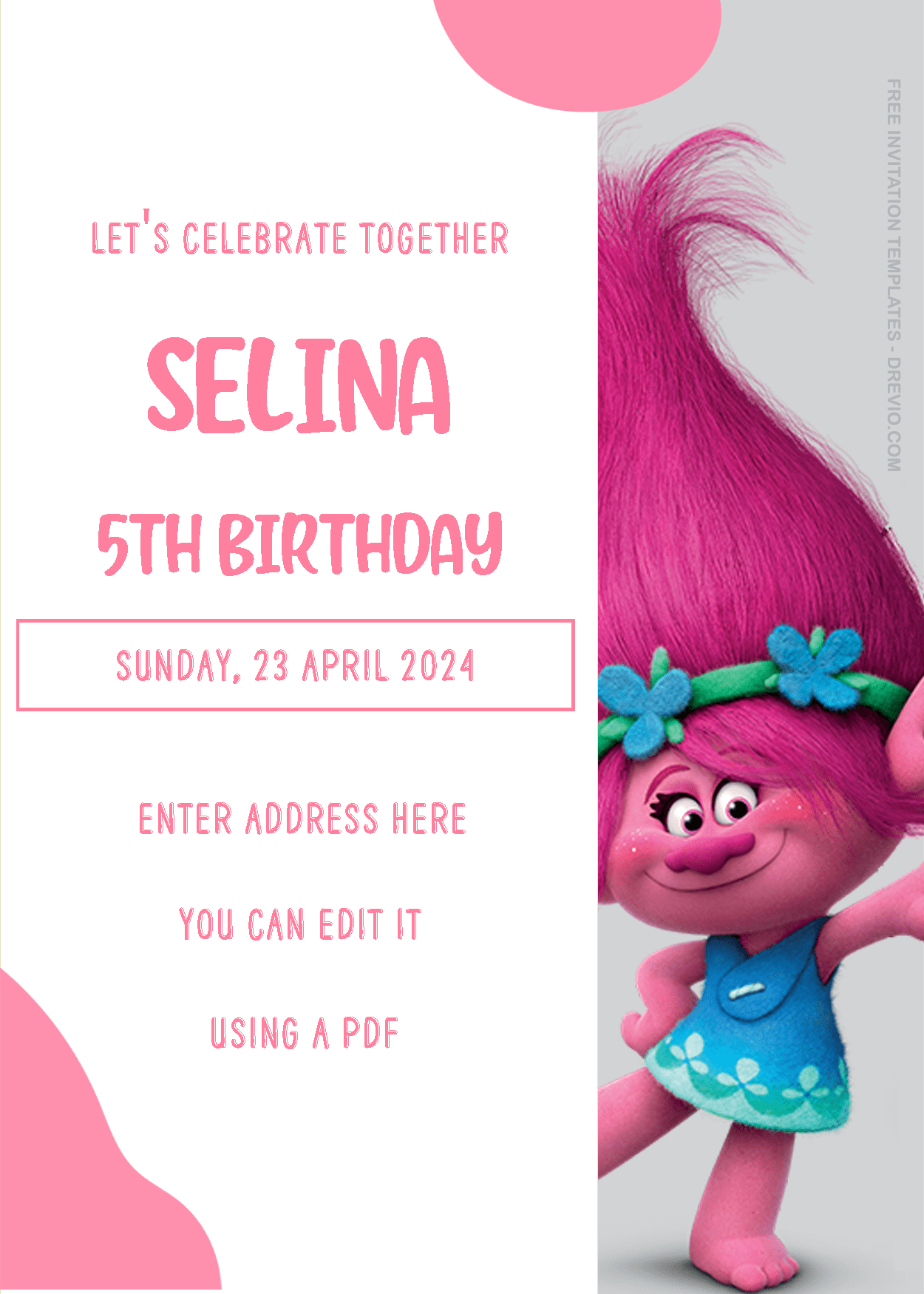 Free Editable PDF Trolls Birthday Invitation Templates Trolls