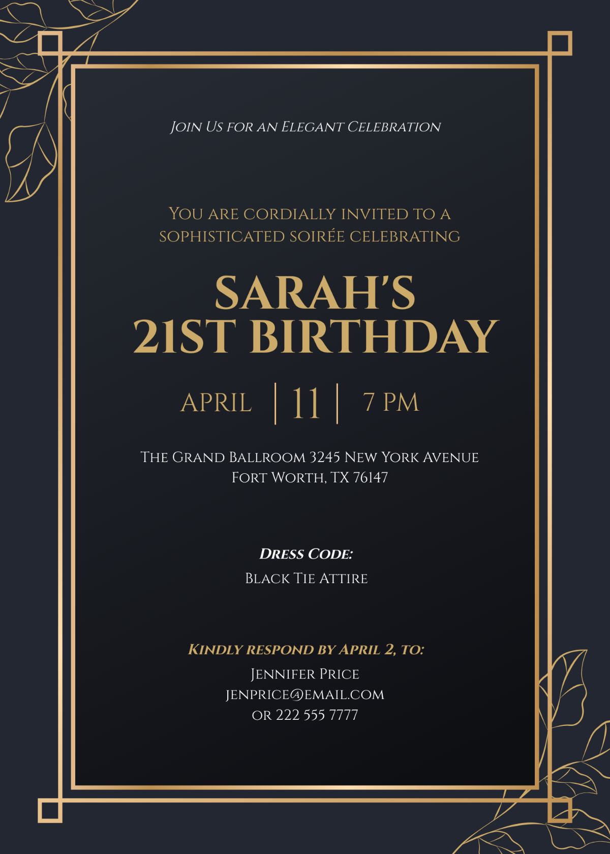 Free Elegant 21st Birthday Invitation Template To Edit Online