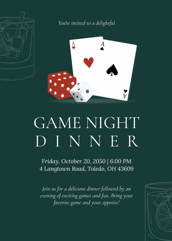 Free Game Night Dinner Invitation Template To Edit Online