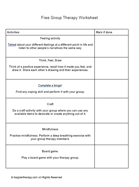 Free Group Therapy Worksheet HappierTHERAPY Worksheets Library