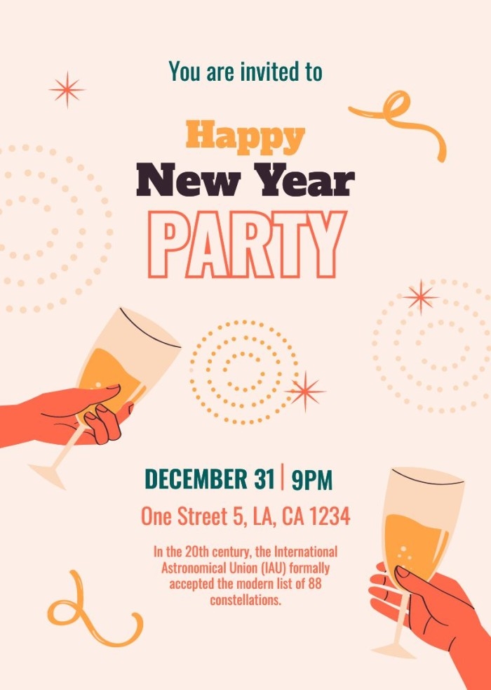 Free Hand drawn Happy New Year Party Invitation Template To Edit