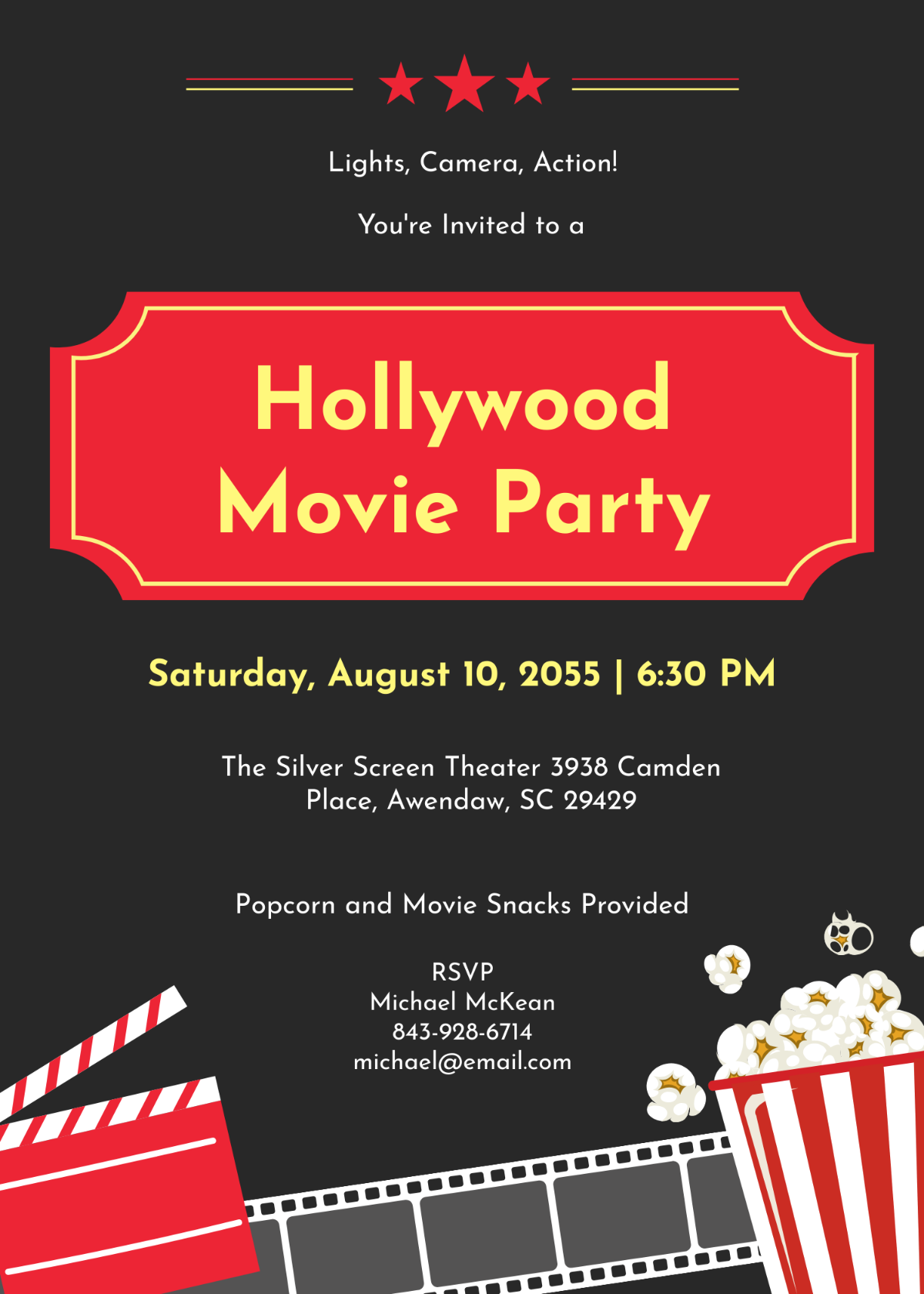 Free Hollywood Movie Party Invitation Template To Edit Online