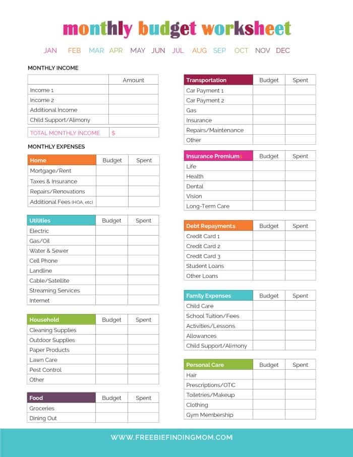 free budgeting worksheets printable