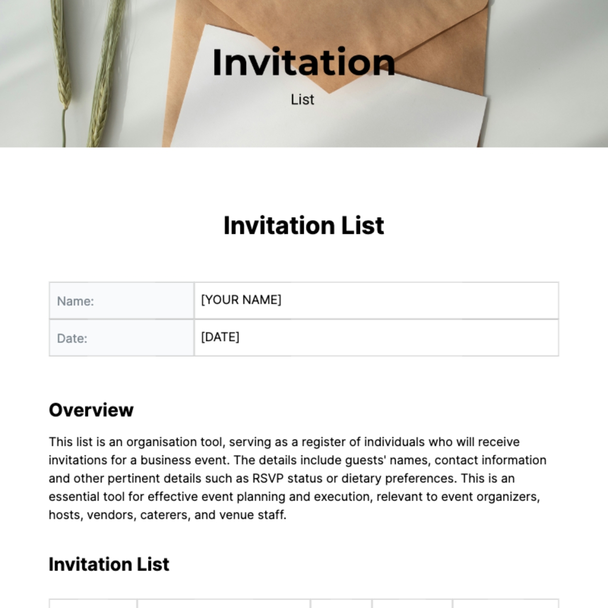invitation list template