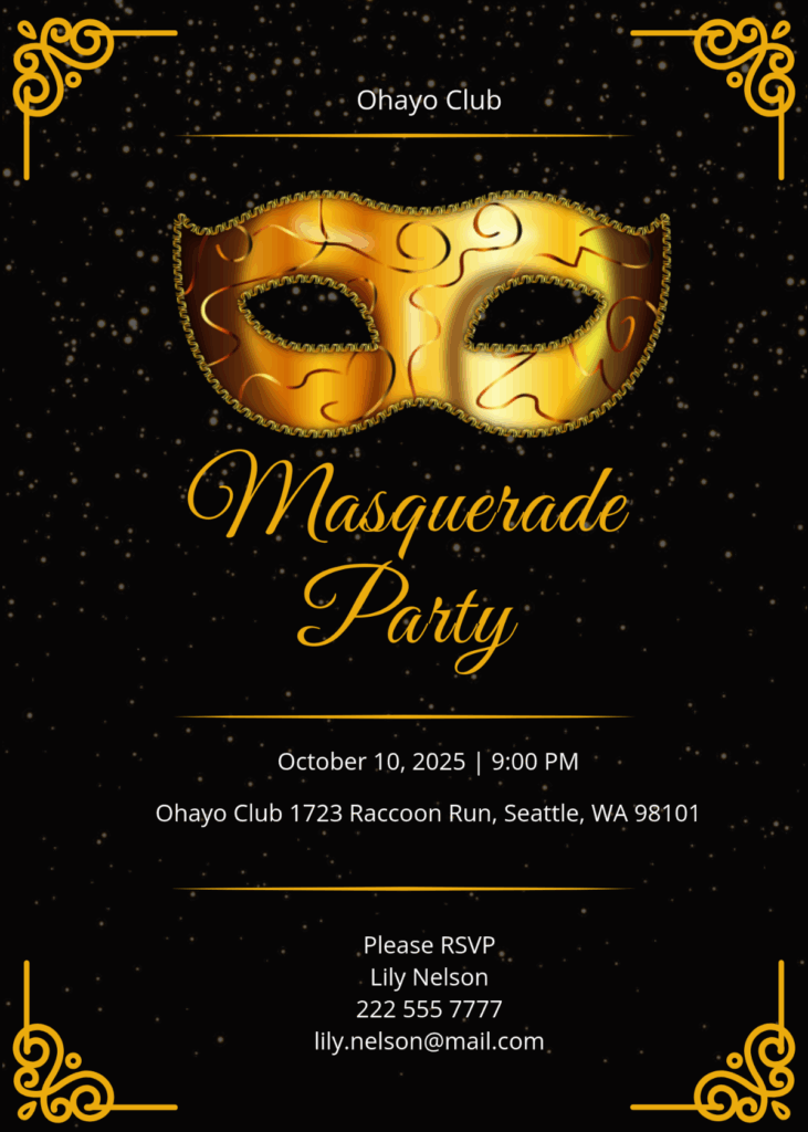 Free Masquerade Party Invitation Template To Edit Online