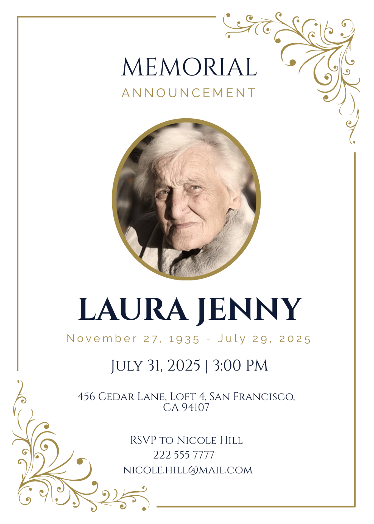 memorial invitation template