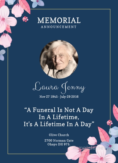 Free Memorial Service Announcement Invitation Template In Adobe 