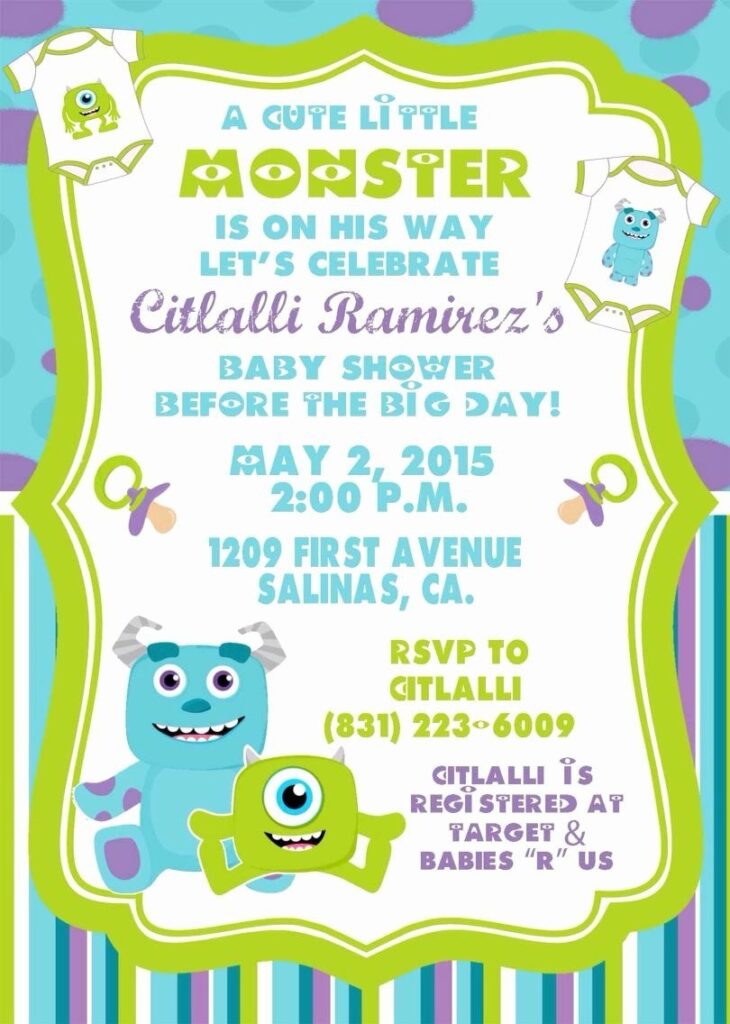 Free Monsters Inc Invitation Template Awesome Monster Inc Baby Shower