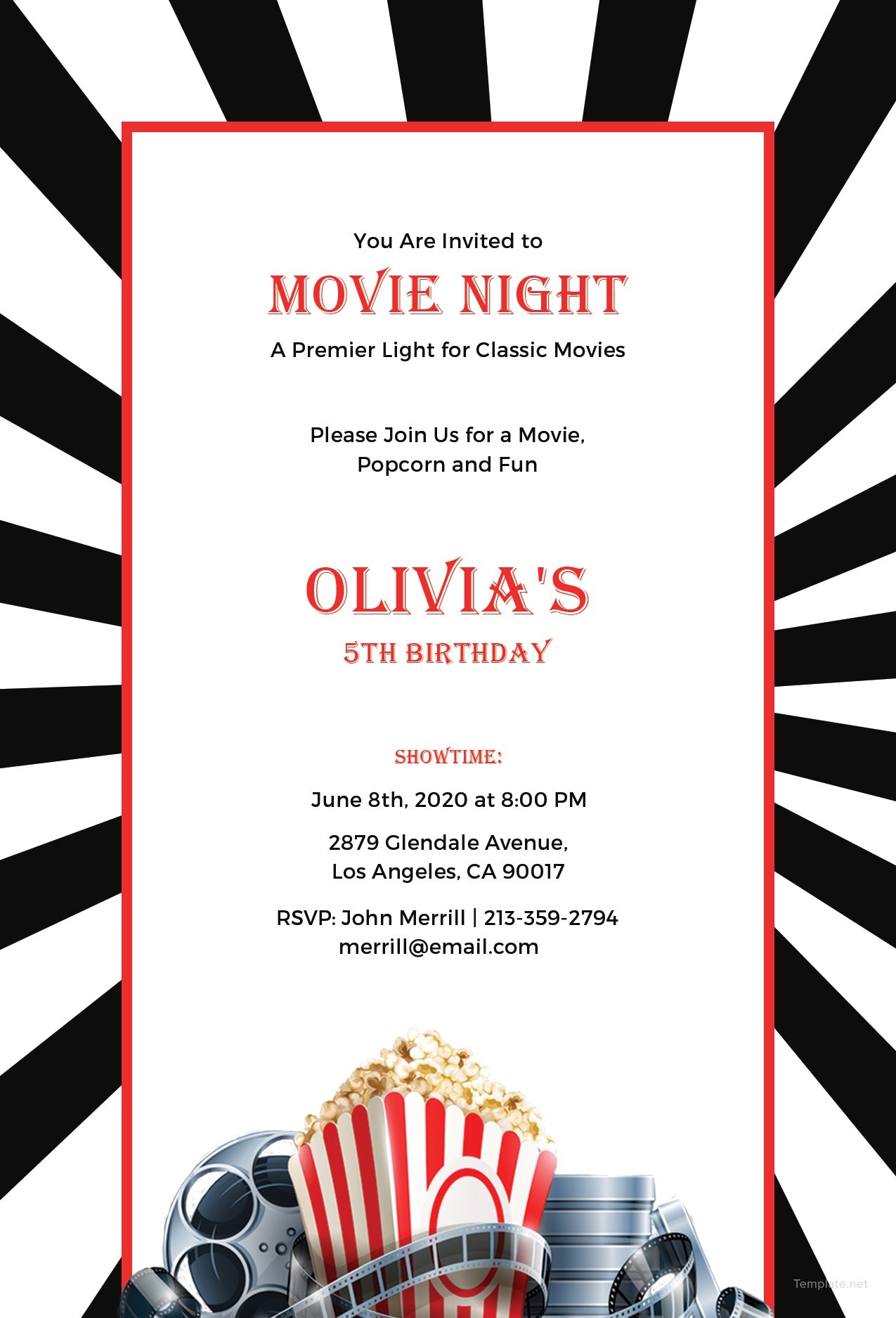 Free Movie Night Invitation Template In Adobe Photoshop Illustrator 