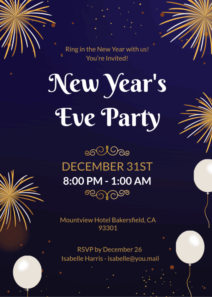 Free New Year 39 s Eve Invitation Template To Edit Online