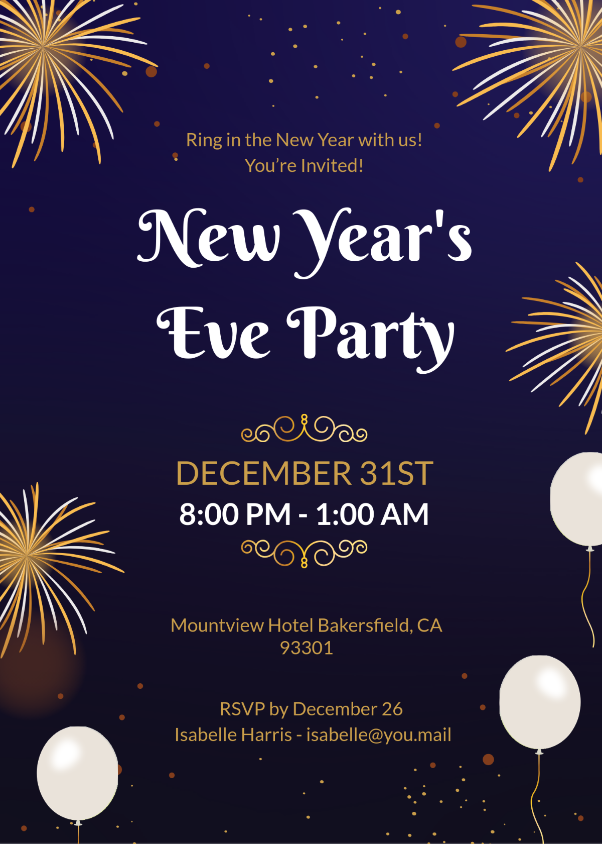 Free New Year 39 s Eve Invitation Template To Edit Online