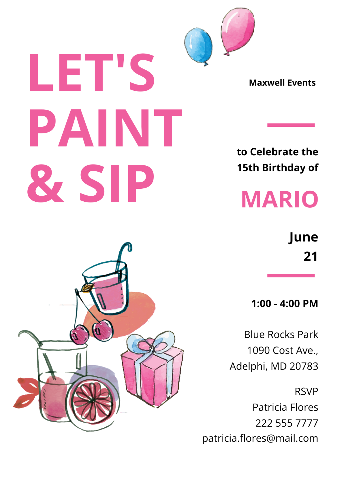 Free Paint And Sip Birthday Invitation Template To Edit Online