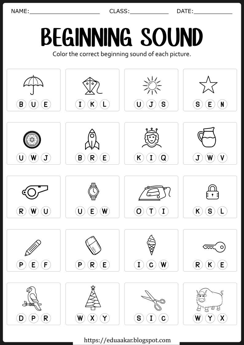 Free Preschool Kindergarten Beginning Sounds Worksheets 