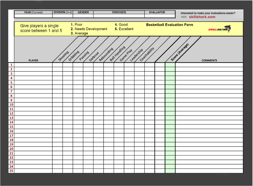 Free Printable Basketball Evaluation Forms Printable Forms Free Online