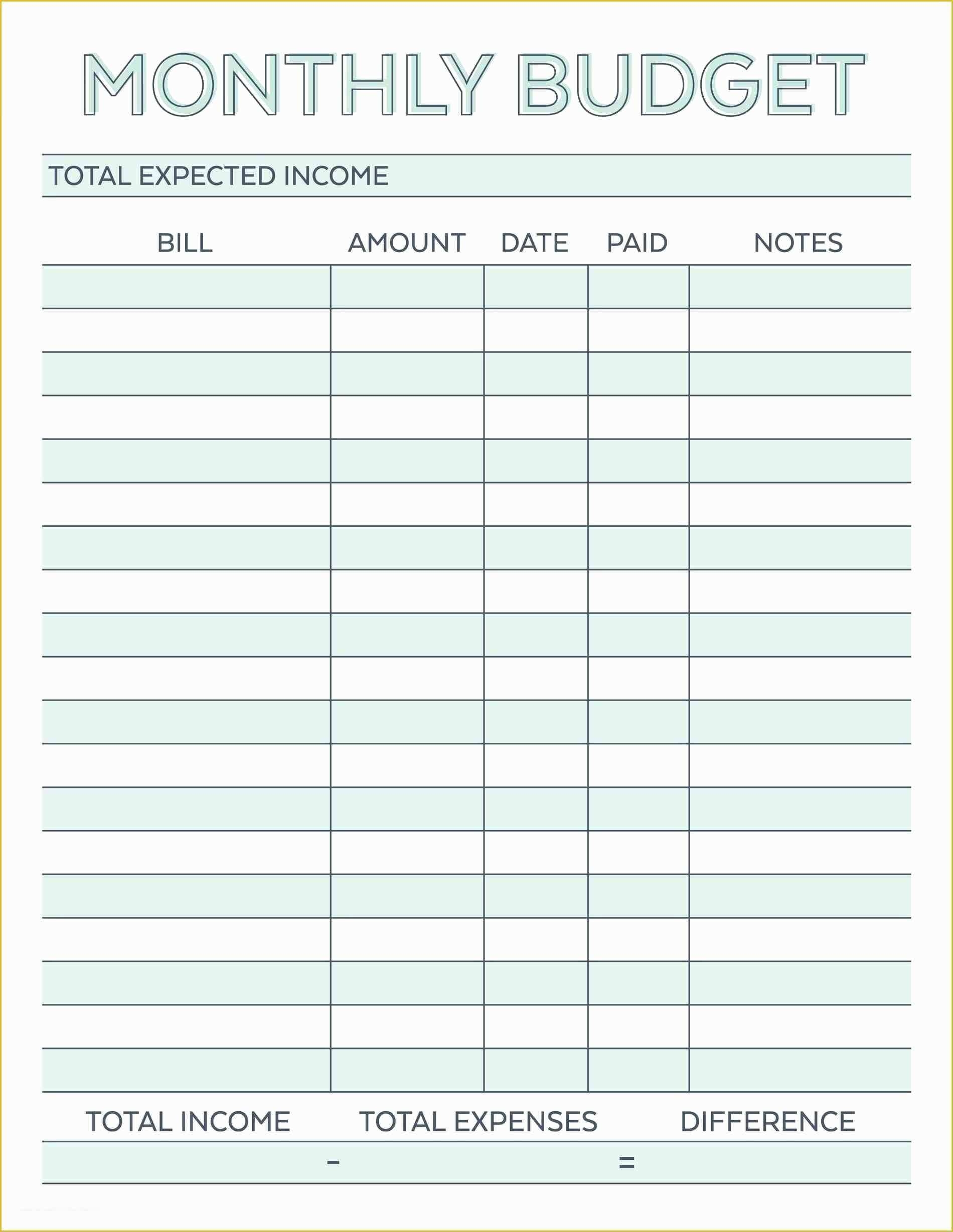 free printable budget template monthly