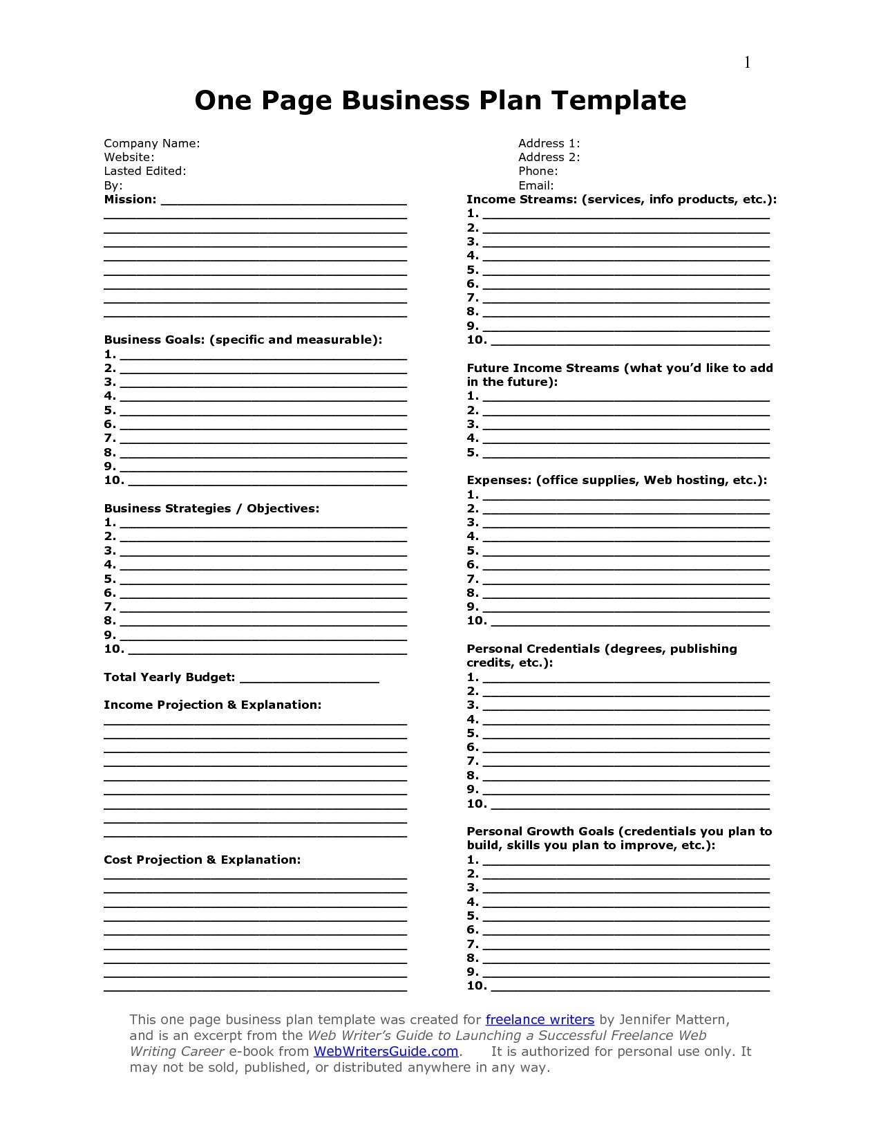 free printable business plan template