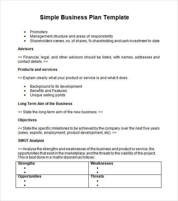 Free Printable Business Plan Template Simple Business Plan Templates