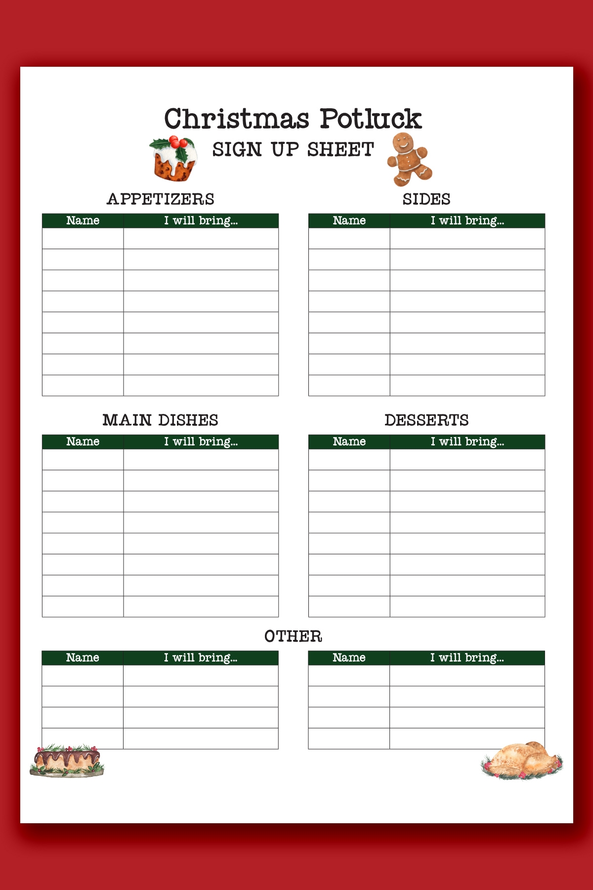 free printable potluck sign up sheet template