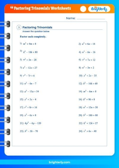 Free Printable Factoring Trinomials Worksheets PDFs 
