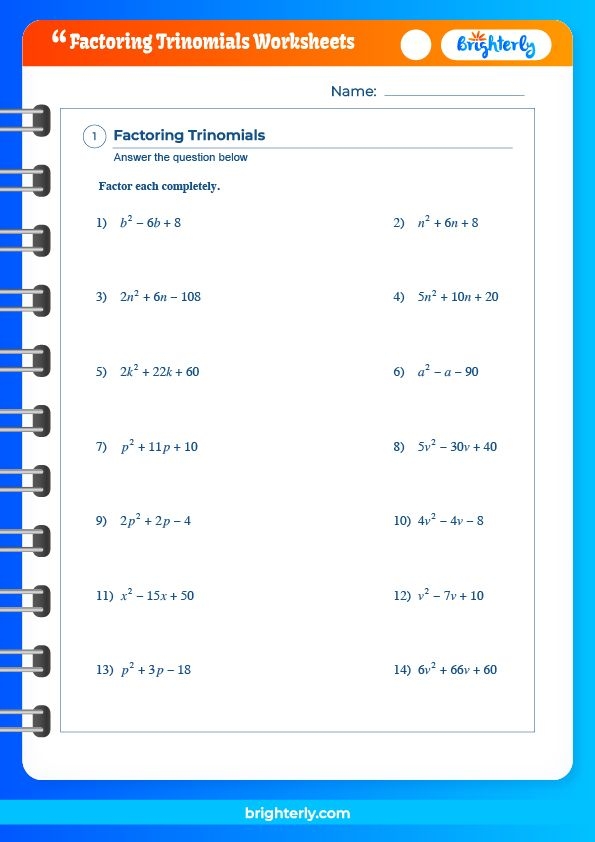 Free Printable Factoring Trinomials Worksheets PDFs