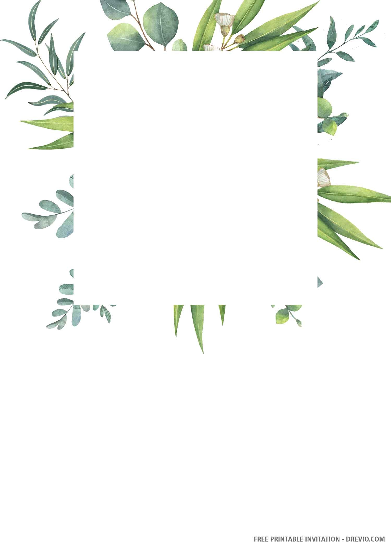 FREE PRINTABLE Green Leaves Wedding Invitation Templates DREVIO