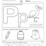 Free Printable Letter P Coloring Worksheet For Kindergarten
