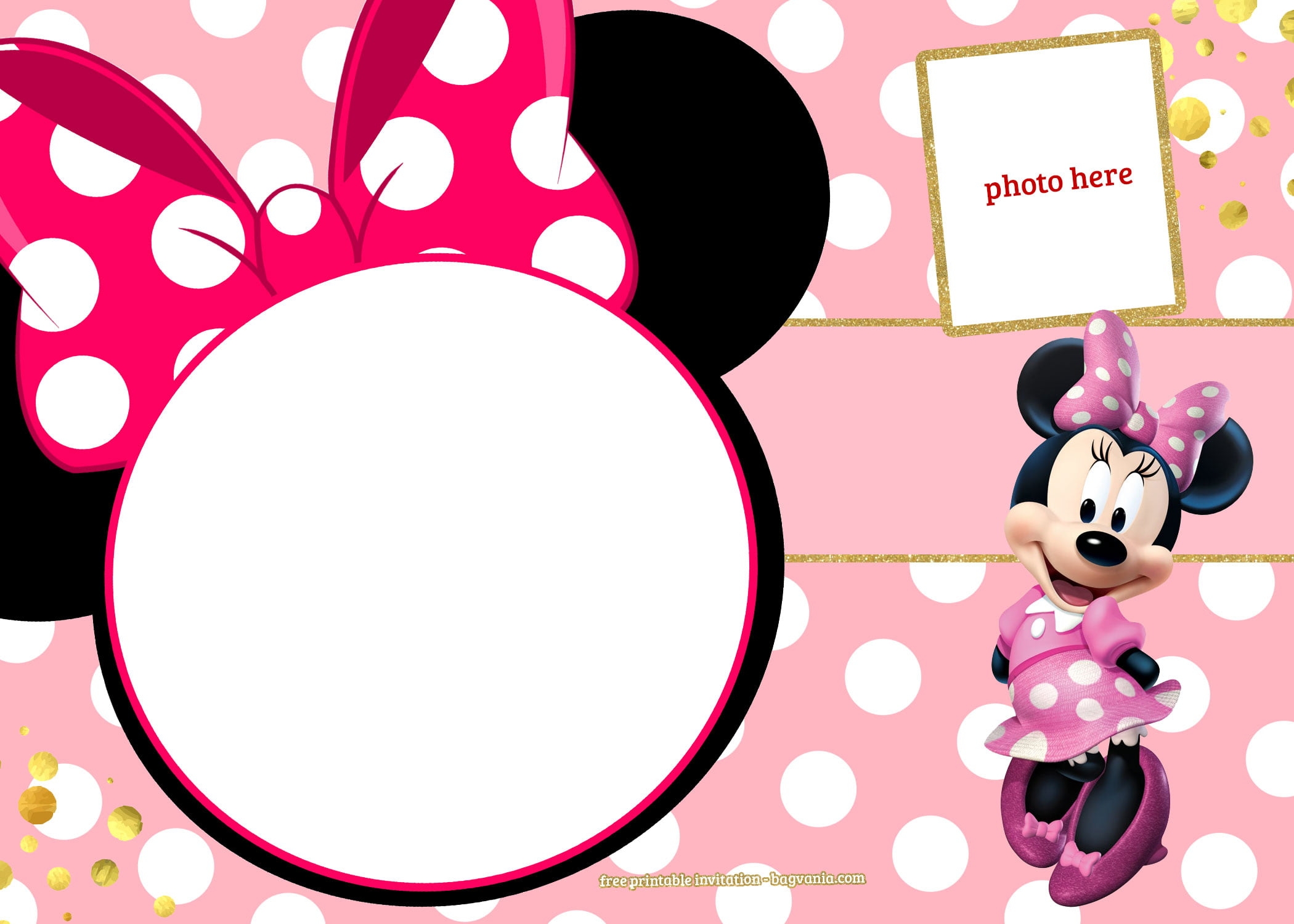 FREE Printable Minnie Mouse Pinky Birthday Invitation Template DREVIO