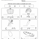 Free Printable Missing Vowels Thanksgiving Worksheet For Kindergarten