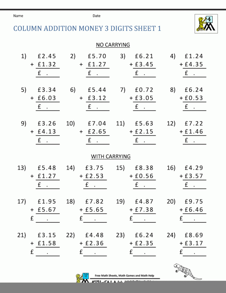 Free Printable Money Worksheets Free Printable Worksheets Uk
