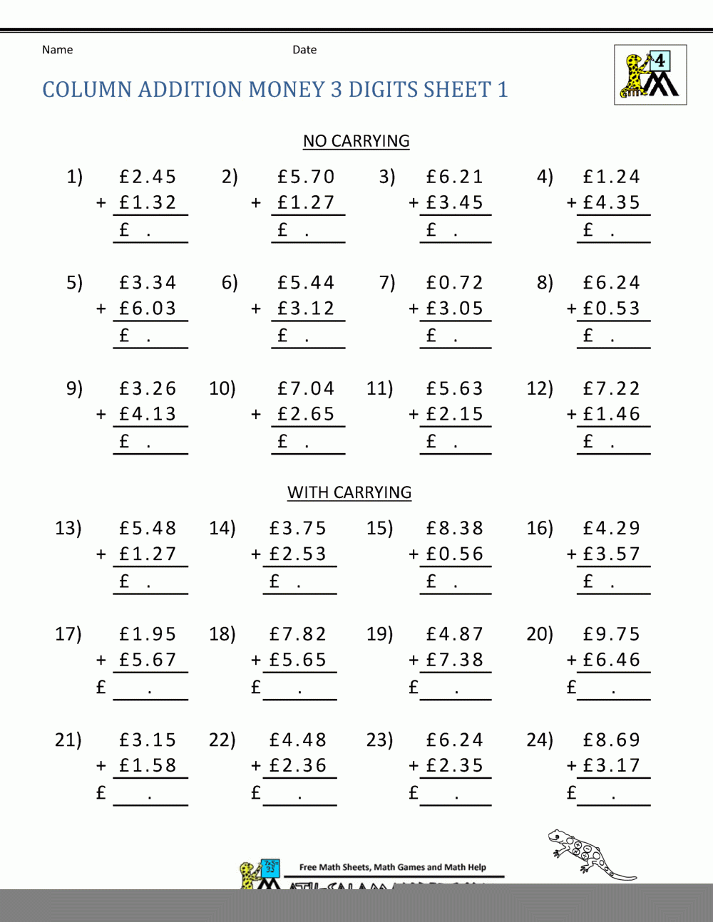 Free Printable Money Worksheets Free Printable Worksheets Uk 
