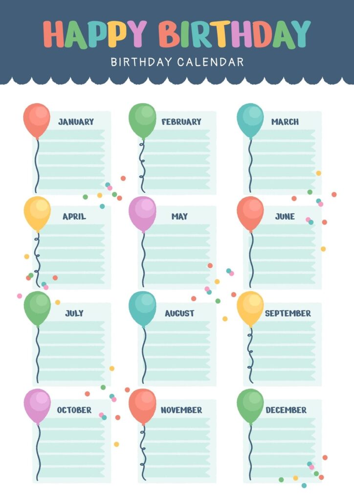 Free Printable Office Birthday Calendar Template Printable New Year