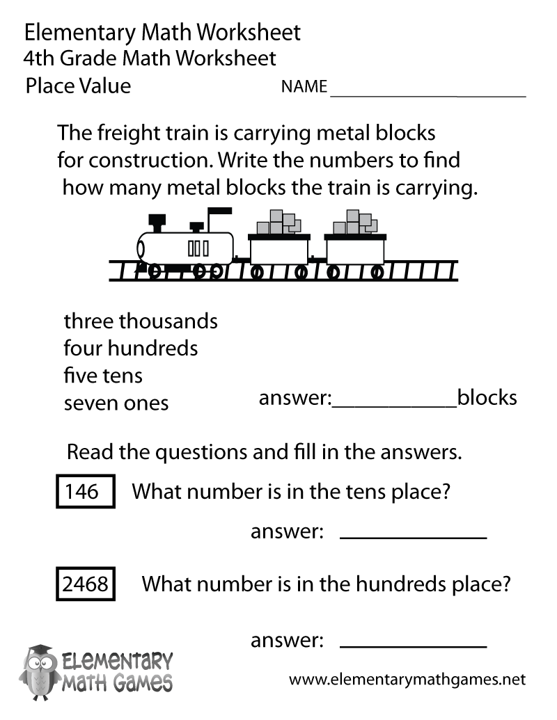 printable place value worksheet