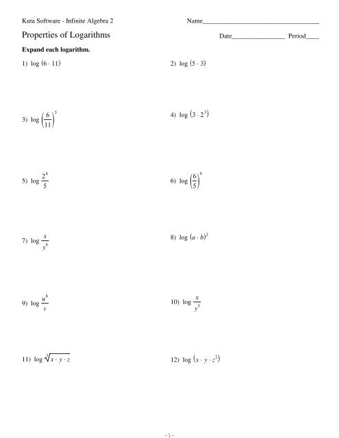 Free Printable Properties Of Logarithms Worksheets Worksheets Library