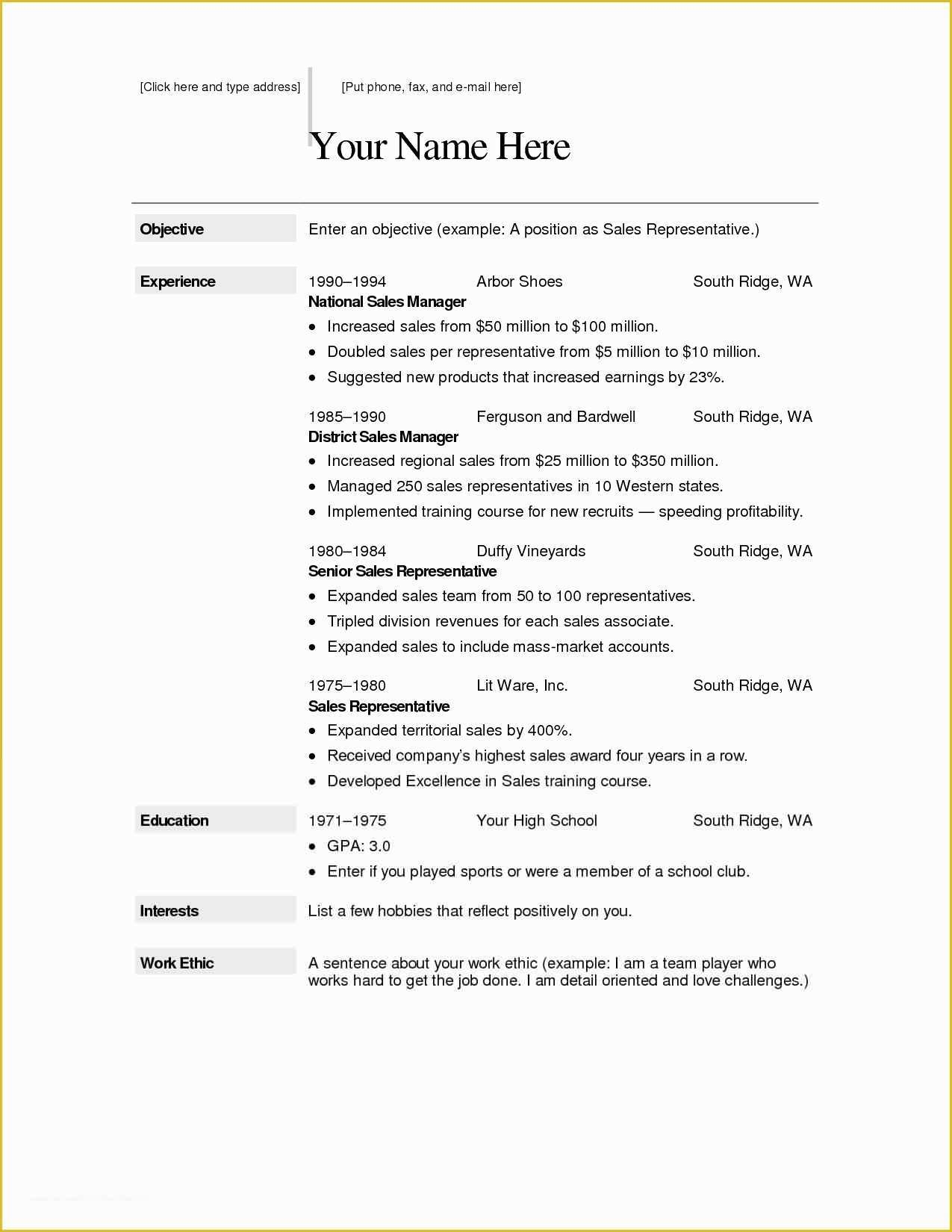 Free Printable Sample Resume Templates Of Free Resume Templates 