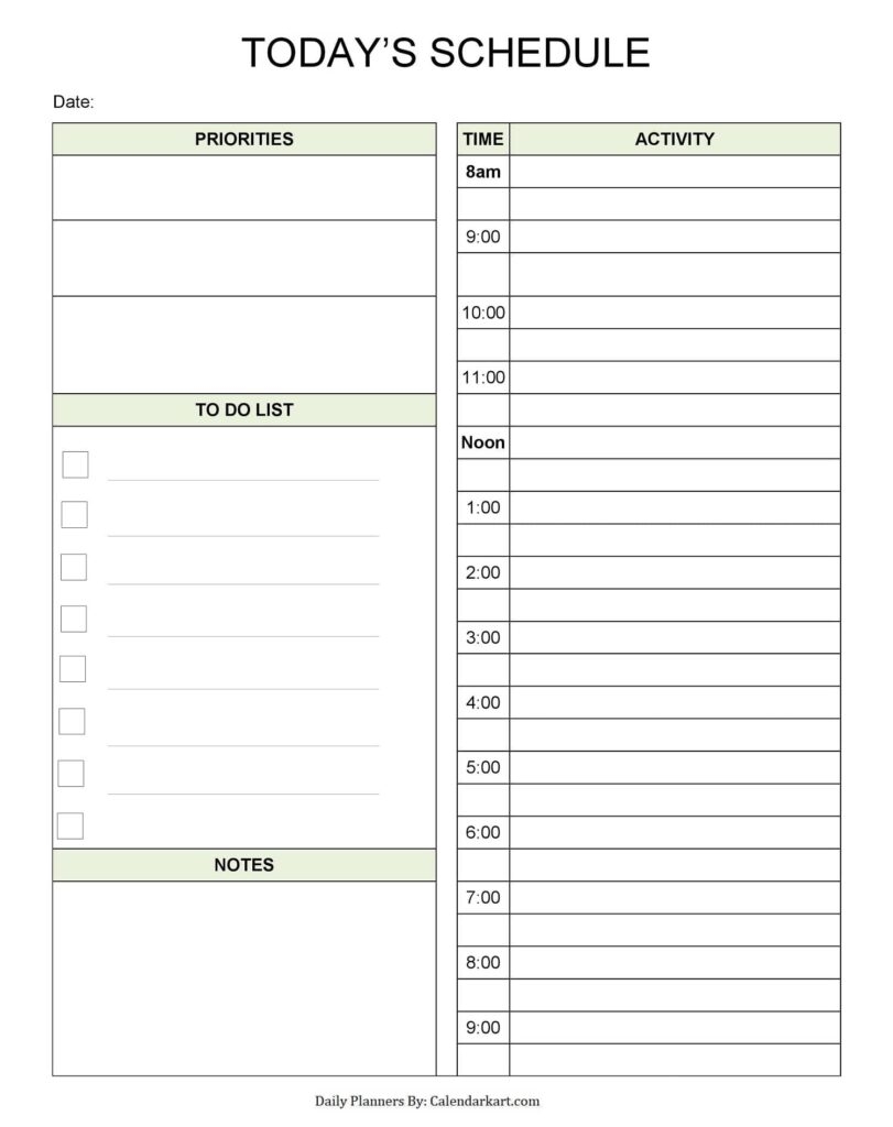 Free Printable Schedule Template Free Printable Templates