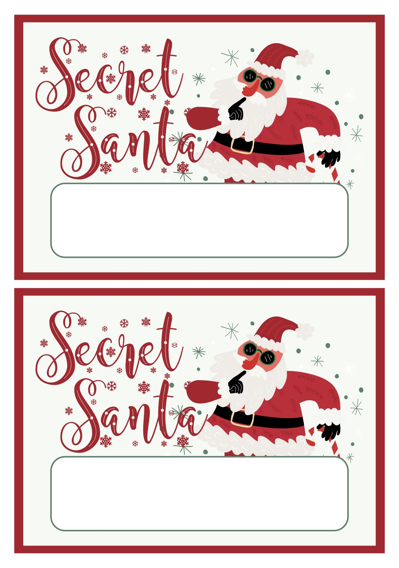 free secret santa cards printable