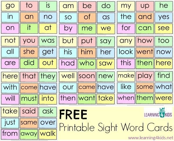 Free Printable Sight Word Cards Japanese English Flashcards Flashcard 