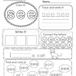 Free Printable Sight Word see Worksheet For Kindergarten